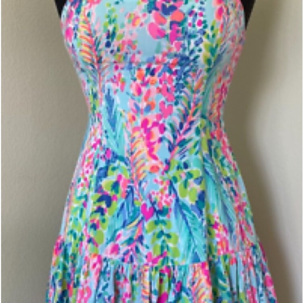 Lilly Pulitzer Pink and Blue  Morgana Cath The Wave Print Sundress